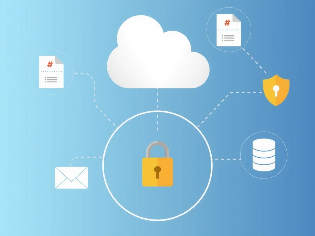 Ilustrace procesů zpracování dat, znázorňující šifrování, analýzu a zabezpečení dat.